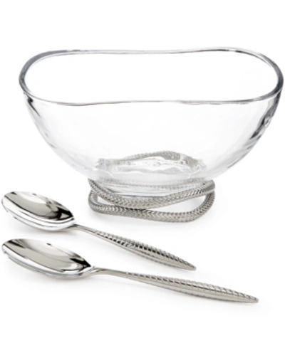 Nambe Braid Glass Salad Bowl With Servers In Silver