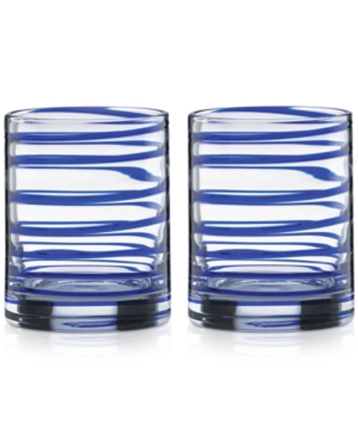 Kate Spade Charlotte Street Double Old-fashioned Glasses, Set Of 2 In Cobalt Blue Spiral