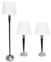 ALL THE RAGES ELEGANT DESIGNS MALBEC BLACK AND BRUSHED NICKEL 3 PACK LAMP SET (2 TABLE LAMPS, 1 FLOOR LAMP)