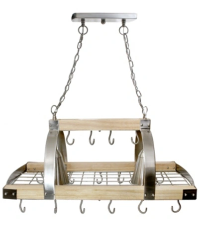 All The Rages Elegant Designs 2 Light Kitchen Wood Pot Rack With Downlights In Silver