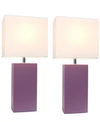 All The Rages Elegant Designs 2 Pack Modern Leather Table Lamps With White Fabric Shades In Purple