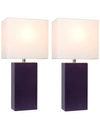 All The Rages Elegant Designs 2 Pack Modern Leather Table Lamps With White Fabric Shades In Dark Purpl