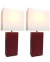 ALL THE RAGES ELEGANT DESIGNS 2 PACK MODERN LEATHER TABLE LAMPS WITH WHITE FABRIC SHADES