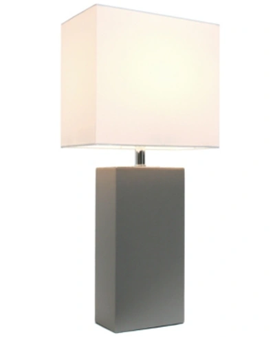 All The Rages Elegant Designs Modern Leather Table Lamp With White Fabric Shade In Gray
