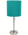All The Rages Lime Lights Stick Lamp With Charging Outlet And Fabric Shade In Teal