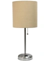 All The Rages Lime Lights Stick Lamp With Charging Outlet And Fabric Shade In Tan