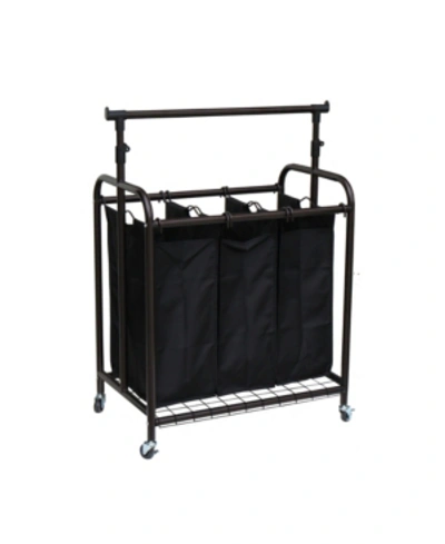 Oceanstar 3-bag Rolling Laundry Sorter With Adjustable Hanging Bar In Bronze