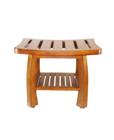 Oceanstar Solid Wood Spa Bench With Storage Shelf In Teak Color