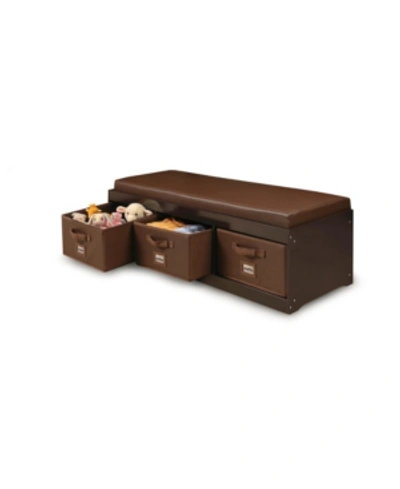 Badger Basket Kid's Storage Bench With Cushion And Three Bins In Espresso