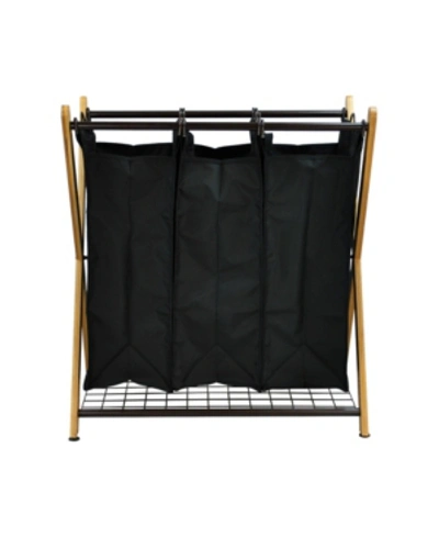 Oceanstar X-frame Bamboo 3-bag Laundry Sorter In Brown