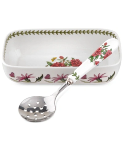 PORTMEIRION BOTANIC GARDEN CRANBERRY DISH & SLOTTED SPOON