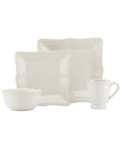 LENOX DINNERWARE, FRENCH PERLE BEAD WHITE SQUARE 4 PIECE PLACE SETTING