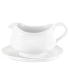 PORTMEIRION DINNERWARE, SOPHIE CONRAN WHITE GRAVY BOAT AND STAND