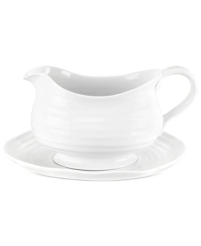 PORTMEIRION DINNERWARE, SOPHIE CONRAN WHITE GRAVY BOAT AND STAND
