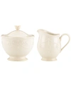 Lenox Dinnerware, French Perle Sugar And Creamer Set In White