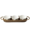 LENOX BUTTERFLY MEADOW RATTAN HORS D'OEUVRE HOLDER WITH 3 BOWLS