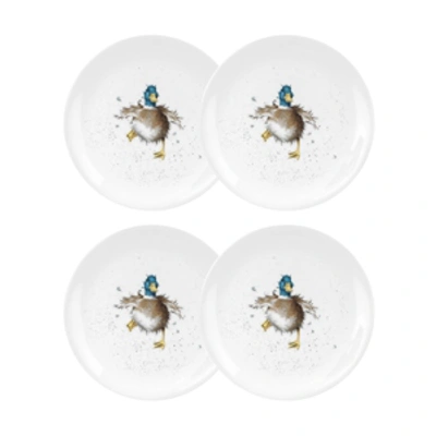 Royal Worcester Wrendale Duck Plate, "waddle And A Quack" - Set Of 4 In White