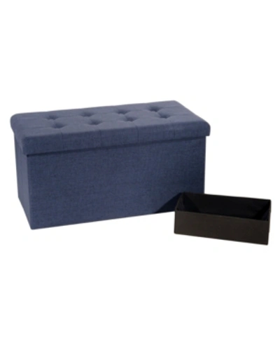 Seville Classics Foldable Tufted Storage Bench Ottoman In Dark Blue