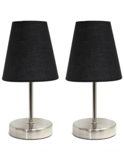 All The Rages Simple Designs Sand Nickel Mini Basic Table Lamp With Fabric Shade 2 Pack Set In Black