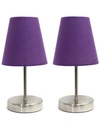All The Rages Simple Designs Sand Nickel Mini Basic Table Lamp With Fabric Shade 2 Pack Set In Purple