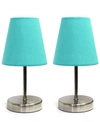 All The Rages Simple Designs Sand Nickel Mini Basic Table Lamp With Fabric Shade 2 Pack Set In Blue