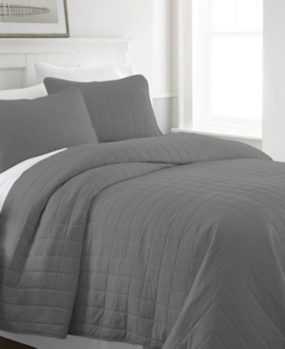 Ienjoy Home Ultra Soft Square Pattern Quilted Coverlet Set, Full/queen In Gray