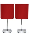 All The Rages Simple Designs Chrome Mini Basic Table Lamp With Fabric Shade 2 Pack Set In Red