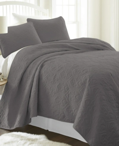 Ienjoy Home Ultra Soft Damask Pattern Quilted Coverlet Set, King In Gray