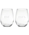 CULVER MR. & MRS. STEMLESS WINE GLASSES, SET OF 2