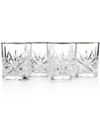 Godinger Dublin Platinum Double Old Fashioned Glasses, Set Of 4 In Clear,gold
