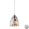Elk Lighting Gemstones 1 Light Pendant In Satin Nickel And Sculpted Multicolor Glass - Includes Adapter Kit In Silver