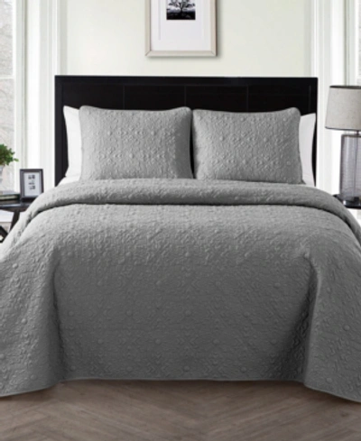 Vcny Home Caroline Embossed 3-piece King Quilt Set In Grey