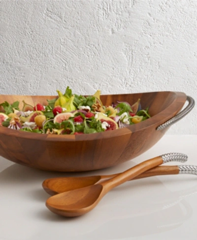 Nambe Braid Wood Salad Bowl With Servers In Silver