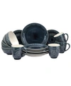 Elama Petra 16 Piece Stoneware Dinnerware Set In Indigo