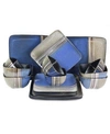 Elama Uptown Loft 16 Piece Double Bowl Stoneware Dinnerware Set In Blue