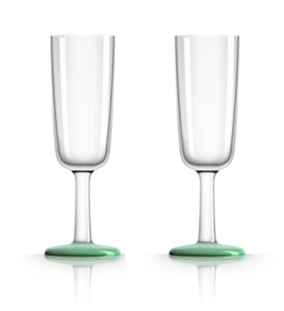 Marc Newson By Palm Tritan Forever-unbreakable Flute Glass With Green Non-slip Base, Set Of 2 In Green Glow-in-dark