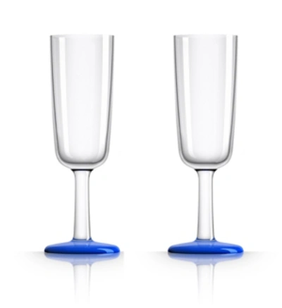 Marc Newson By Palm Tritan Forever-unbreakable Flute Glass With Klein Blue Non-slip Base, Set Of 2 In Navy