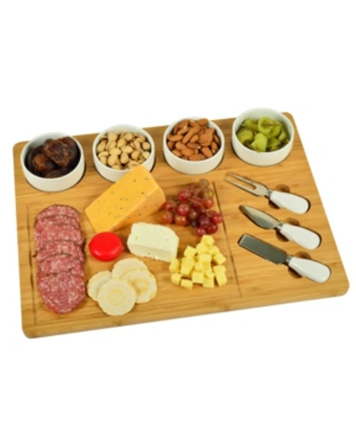 Picnic At Ascot Baxter Bamboo Cheese Board With 4 Bowls And Multifunction Knife In Natural