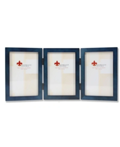 Lawrence Frames Hinged Triple Blue Wood Picture Frame