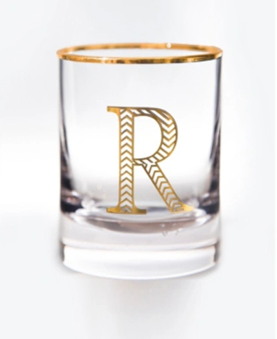 Qualia Glass Monogram Rim And Letter R Double Old Fashioned Glasses, Set Of 4