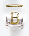 QUALIA GLASS MONOGRAM RIM AND LETTER B DOUBLE OLD FASHIONED GLASSES, SET OF 4