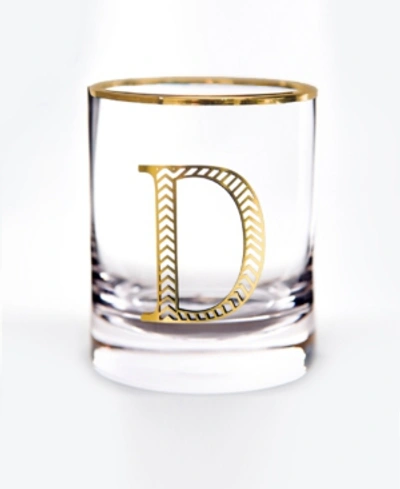 Qualia Glass Monogram Rim And Letter D Double Old Fashioned Glasses, Set Of 4