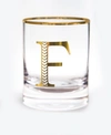 QUALIA GLASS MONOGRAM RIM AND LETTER F DOUBLE OLD FASHIONED GLASSES, SET OF 4