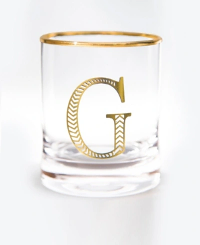 Qualia Glass Monogram Rim And Letter G Double Old Fashioned Glasses, Set Of 4