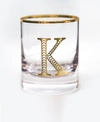 QUALIA GLASS MONOGRAM RIM AND LETTER K DOUBLE OLD FASHIONED GLASSES, SET OF 4