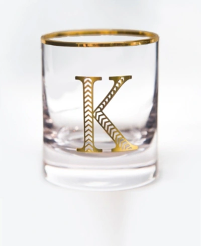 Qualia Glass Monogram Rim And Letter K Double Old Fashioned Glasses, Set Of 4