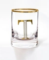 QUALIA GLASS MONOGRAM RIM AND LETTER T DOUBLE OLD FASHIONED GLASSES, SET OF 4