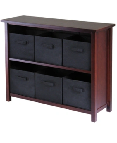 Winsome Verona 2-section W Storage Shelf With 6 Foldable Black Fabric Baskets In Walnut