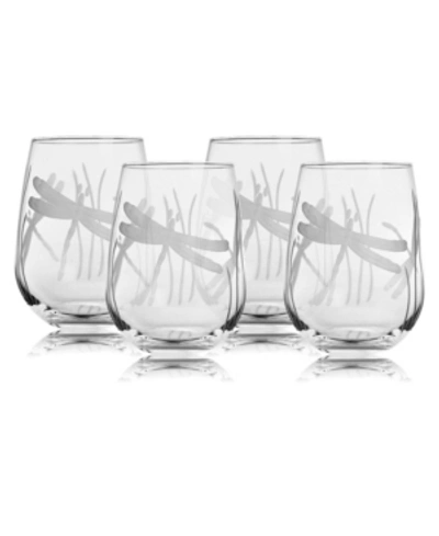 Rolf Glass Dragonfly Stemless Wine Tumbler 17oz - Set Of 4 Glasses In No Color
