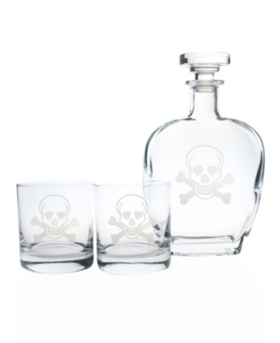 Rolf Glass Skull And Cross Bones 3 Piece Gift Set - Whiskey Decanter And Rocks Glasses In No Color